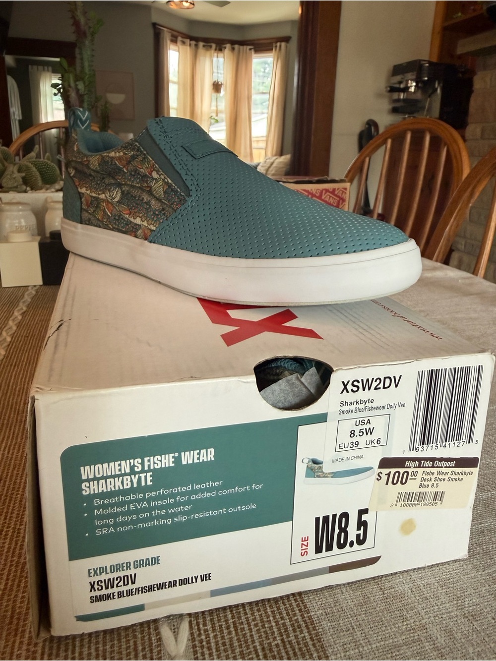 Women's Perforated Slip-On Sneaker in Smoke Blue with Patterned Heel Xtreatuf